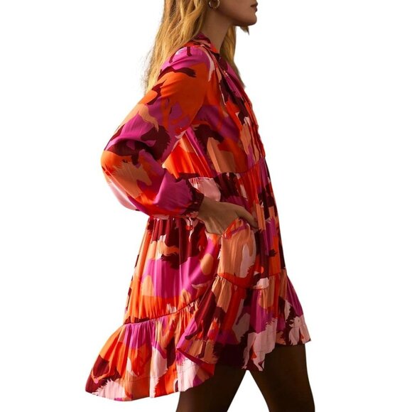 Maeve by Anthropologie Tiered Long-Sleeve Mini Dress Horse Print Size XS NWT - Picture 4 of 16